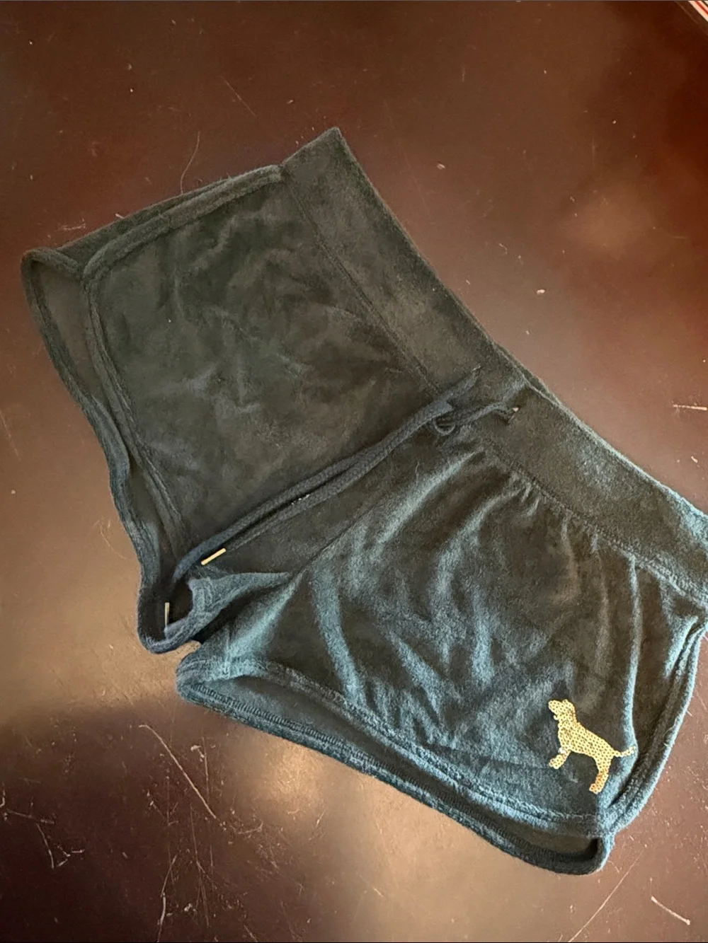 PINK Victoria's Secret Y2K Black Shorts with Gold Logo